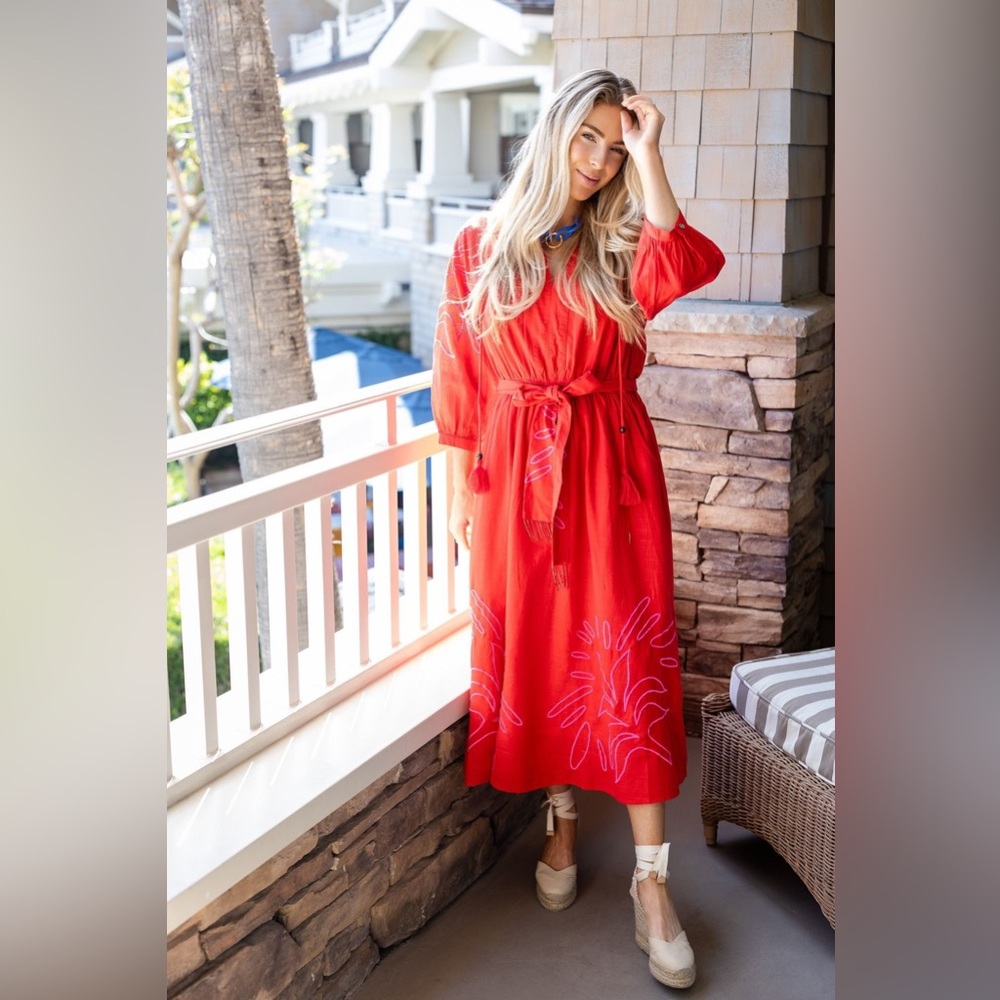 NWT Ciebon Eliza Embroidered A-Line Dress in Red Sz L - Picture 3 of 15